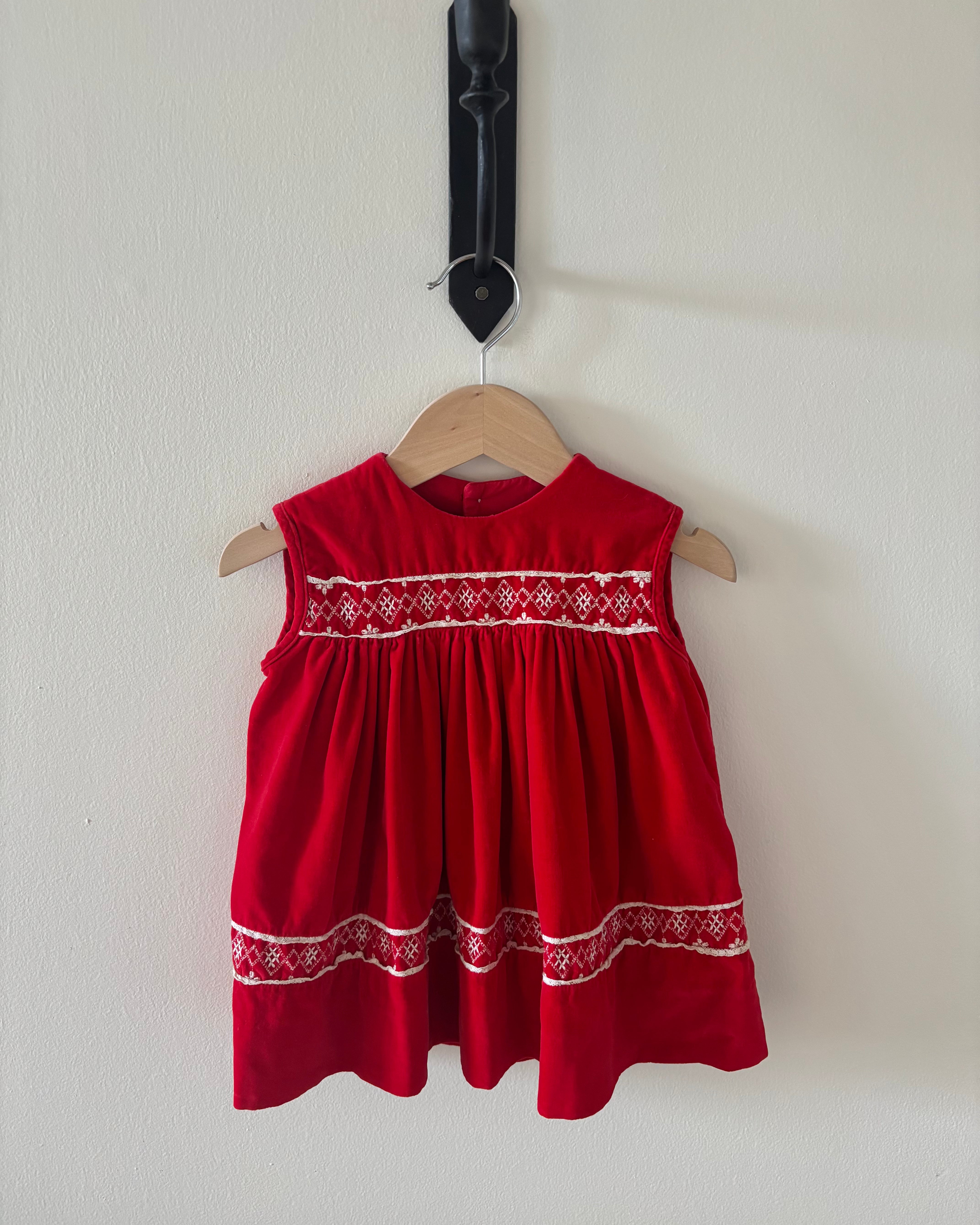 Vintage - Red Velvet Dress 12-18M