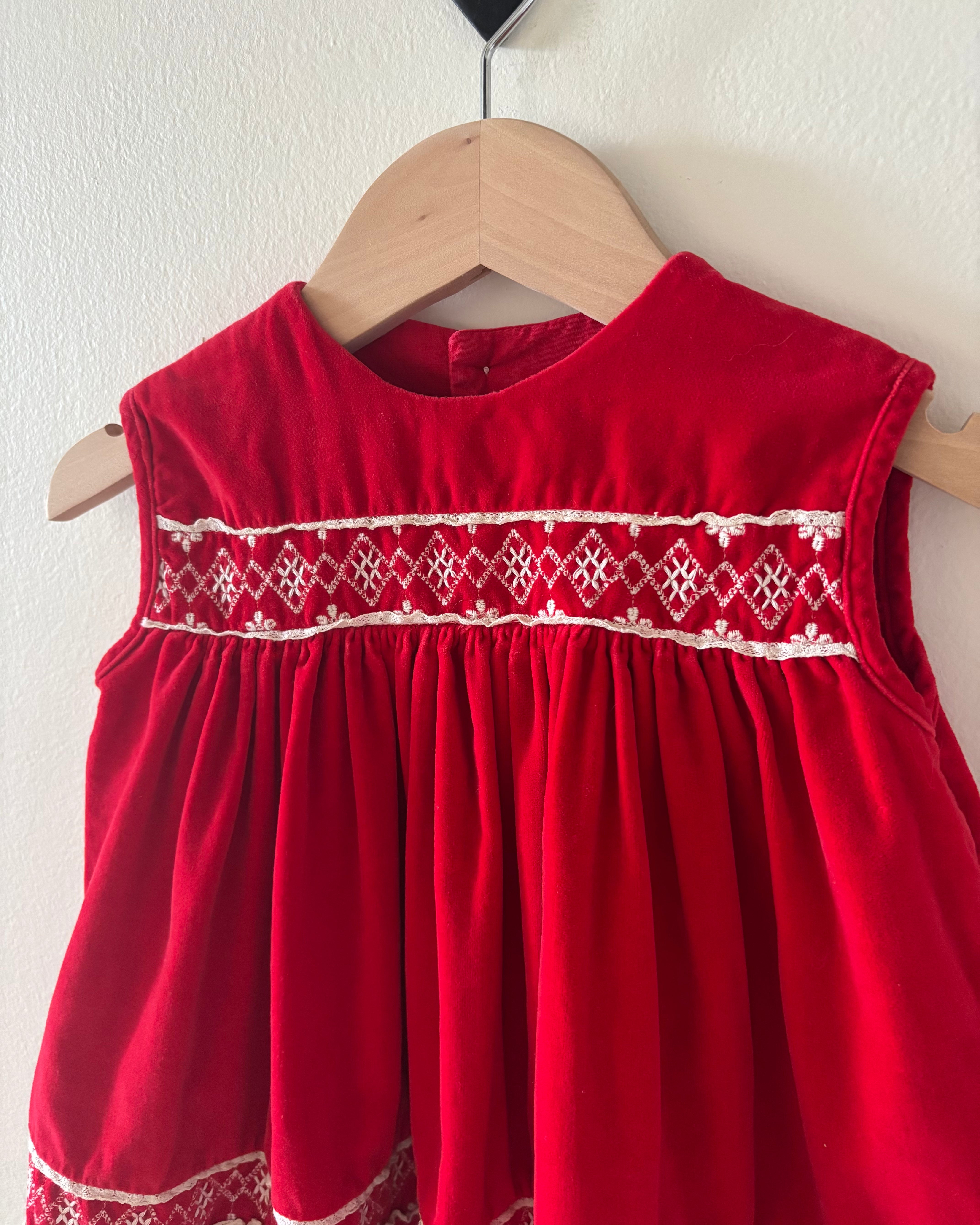 Vintage - Red Velvet Dress 12-18M
