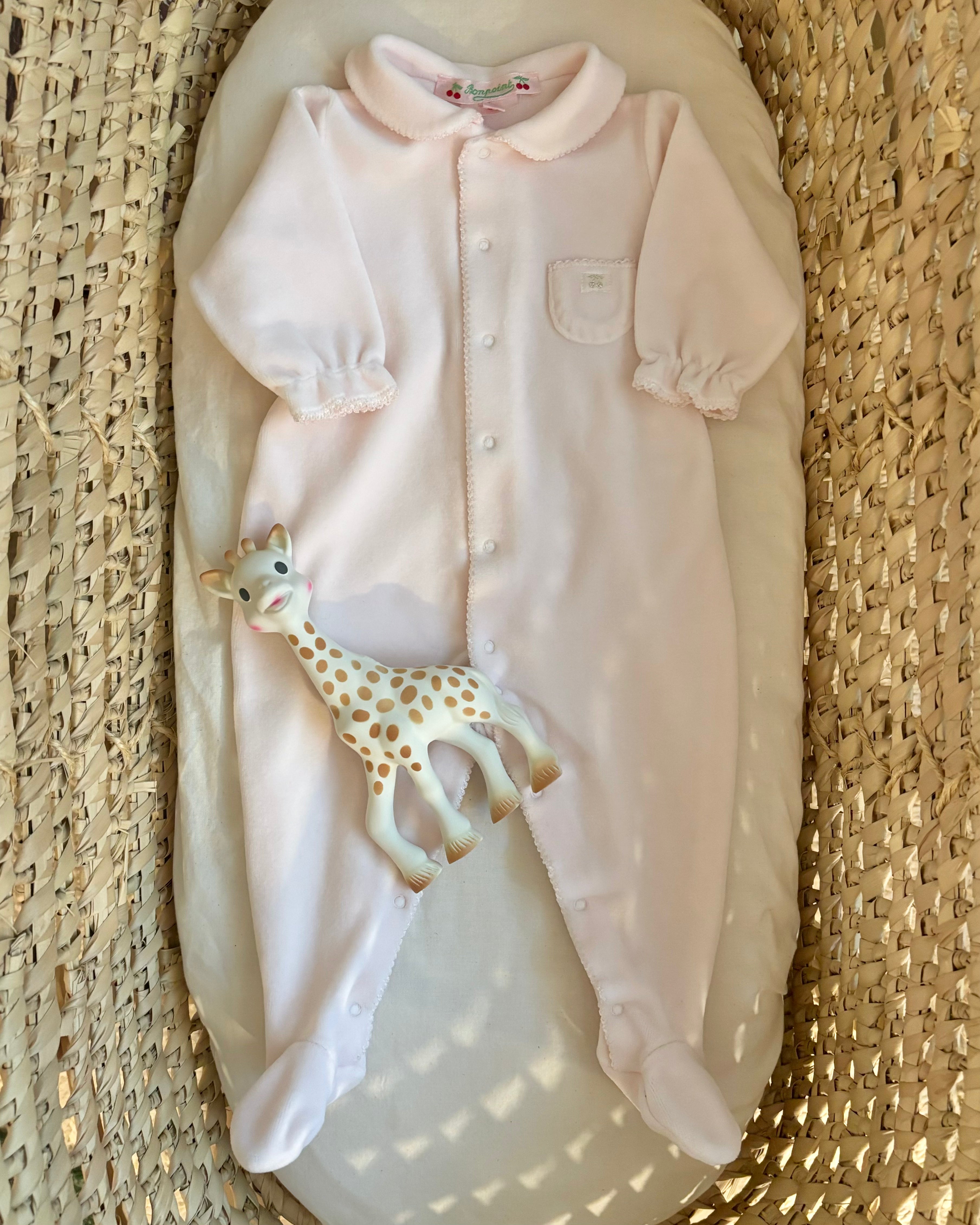 Bonpoint - Light Pink Velour Onsie 1M