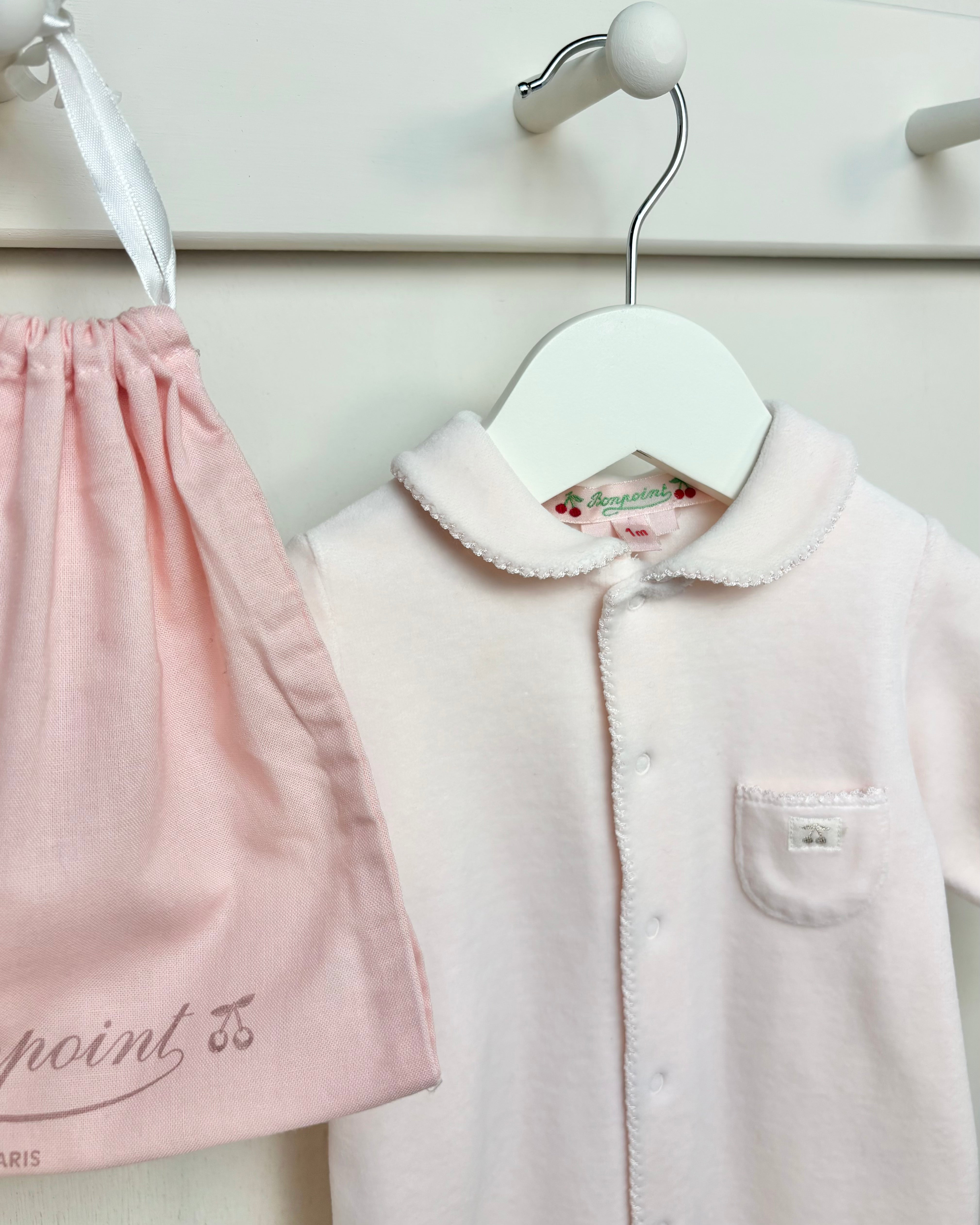 Bonpoint - Light Pink Velour Onsie 1M