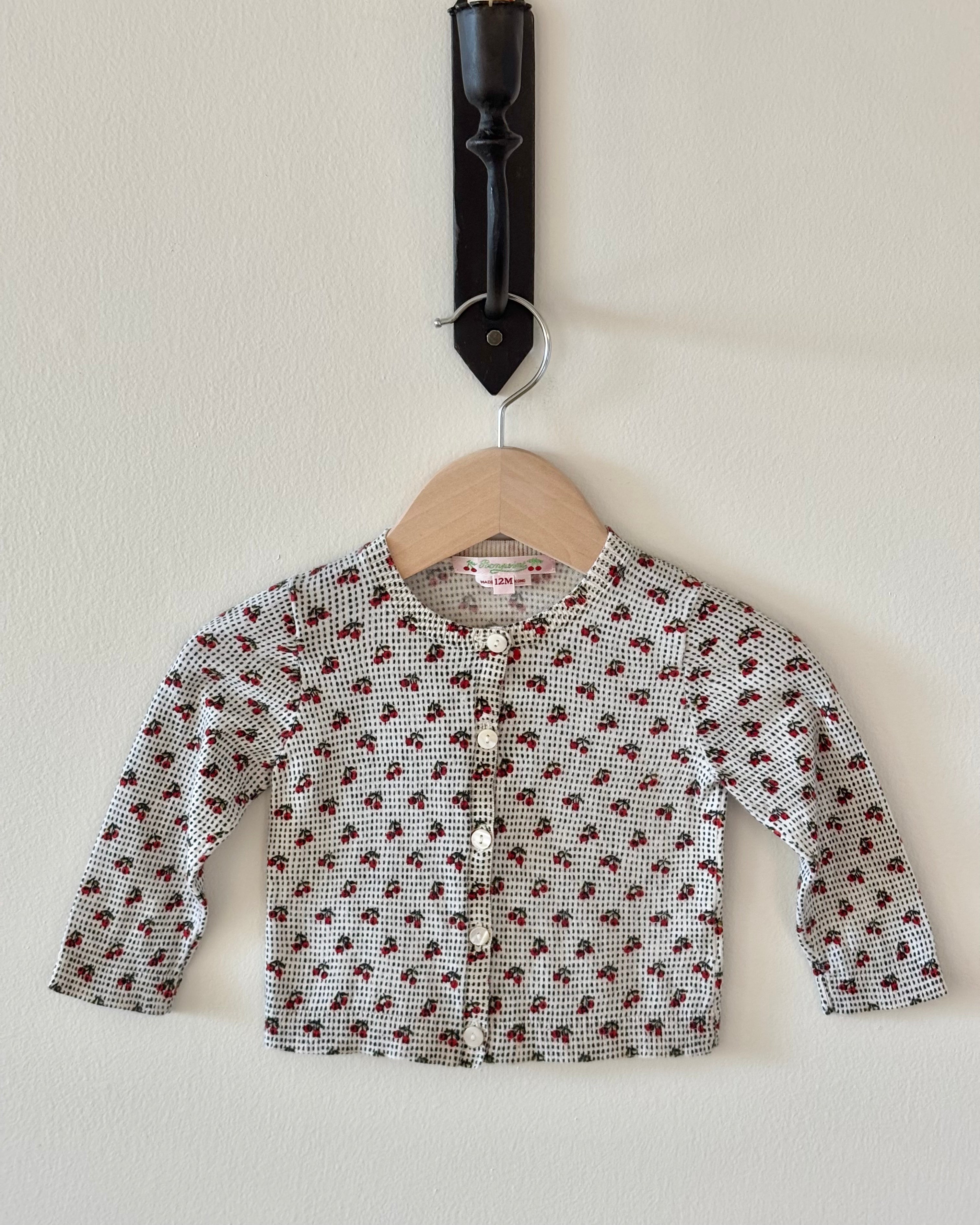 Bonpoint - Cherries & Black Dot Knit Cardigan 6-12M