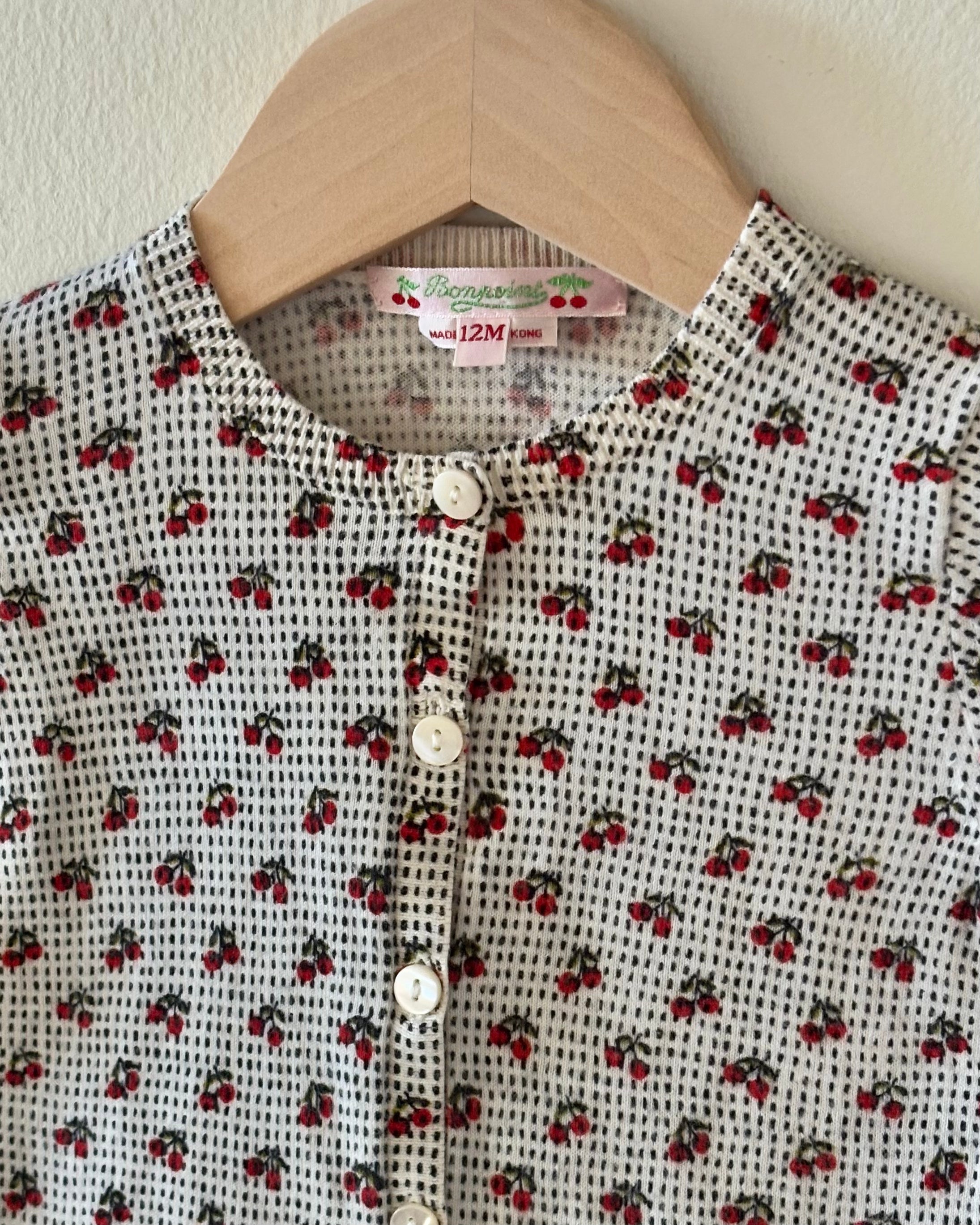 Bonpoint - Cherries & Black Dot Knit Cardigan 6-12M