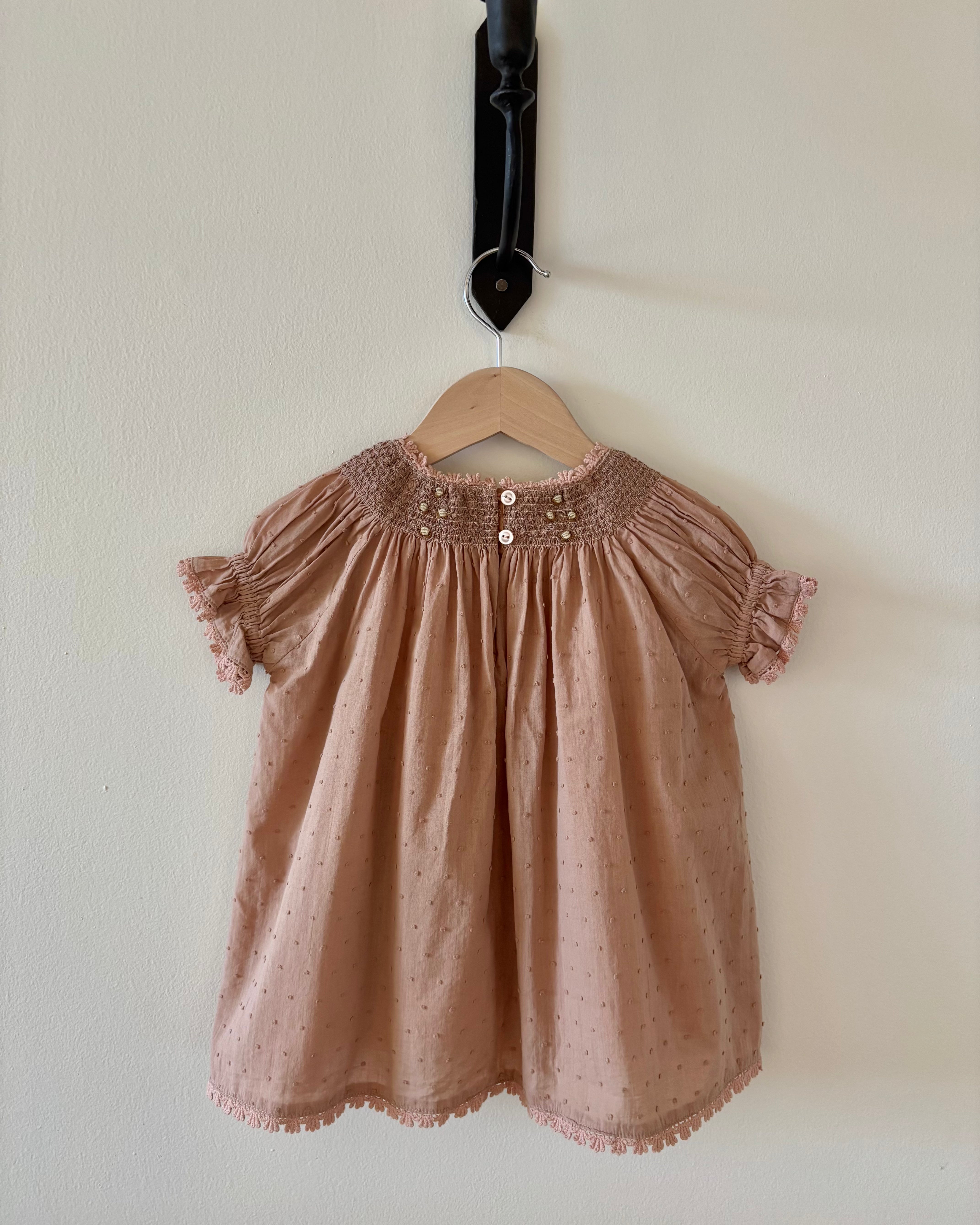 Noralee - Pink Swiss Dot Dress 12M