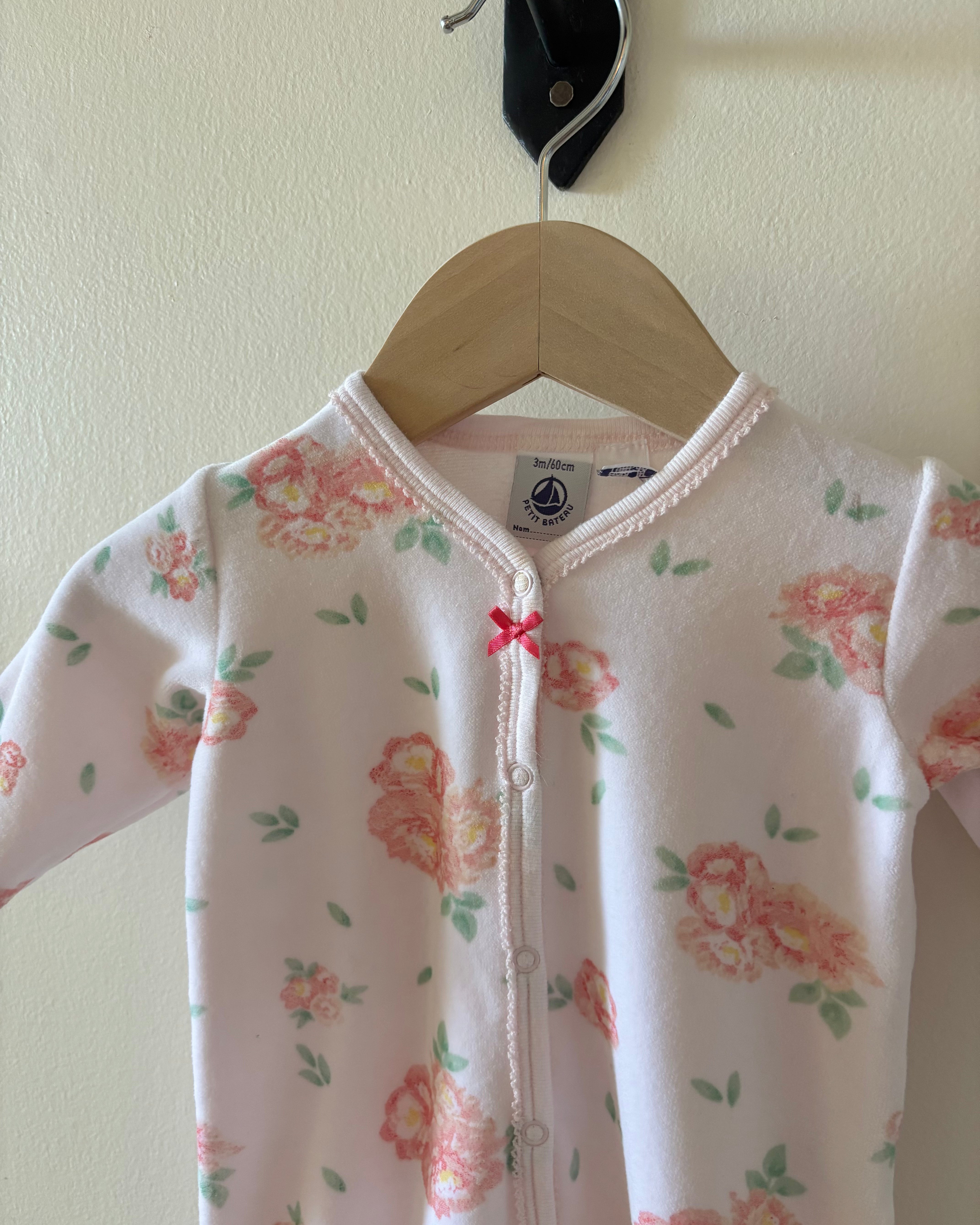 Petit Bateau - Floral Pink Velour Onsie 0-3M