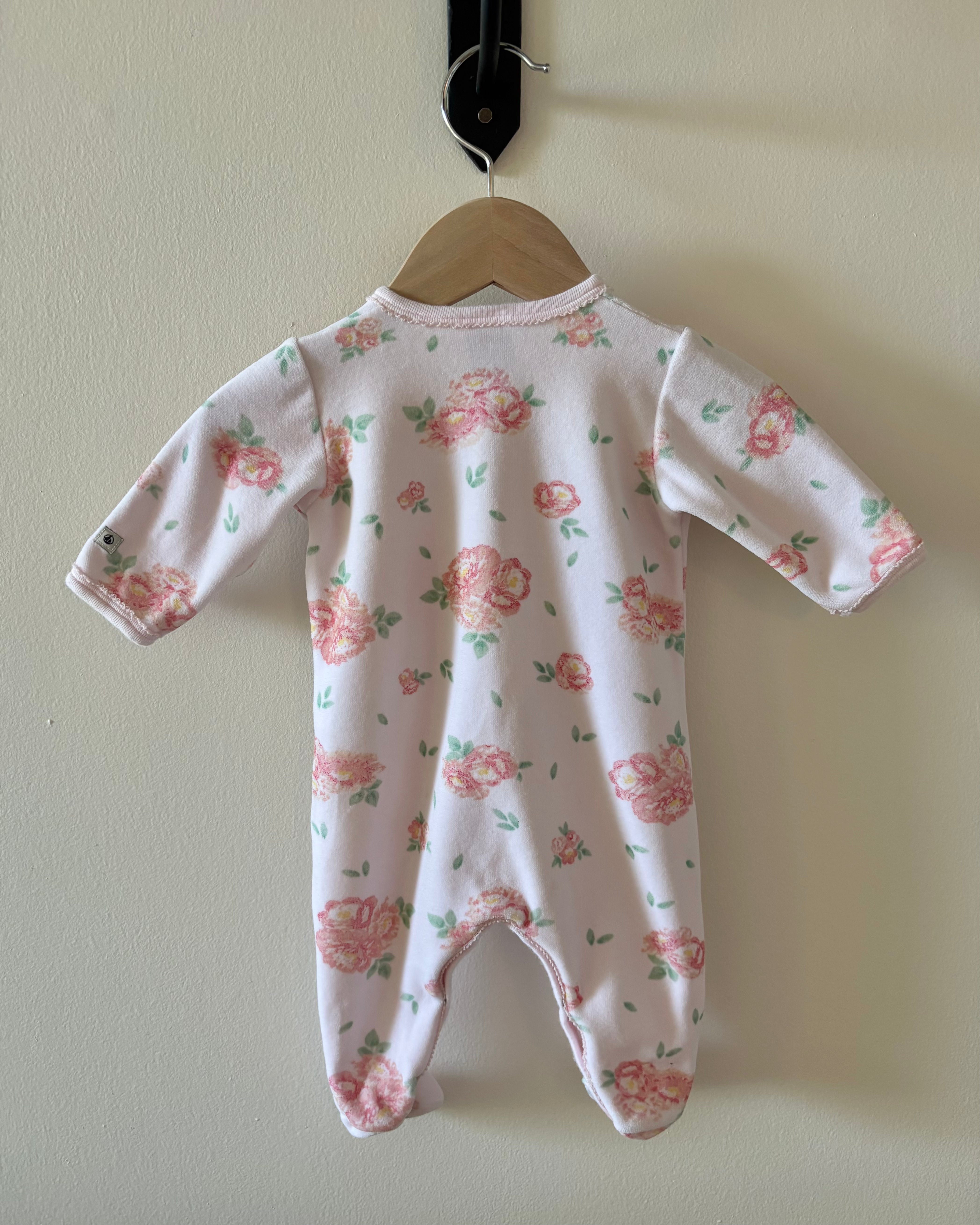 Petit Bateau - Floral Pink Velour Onsie 0-3M