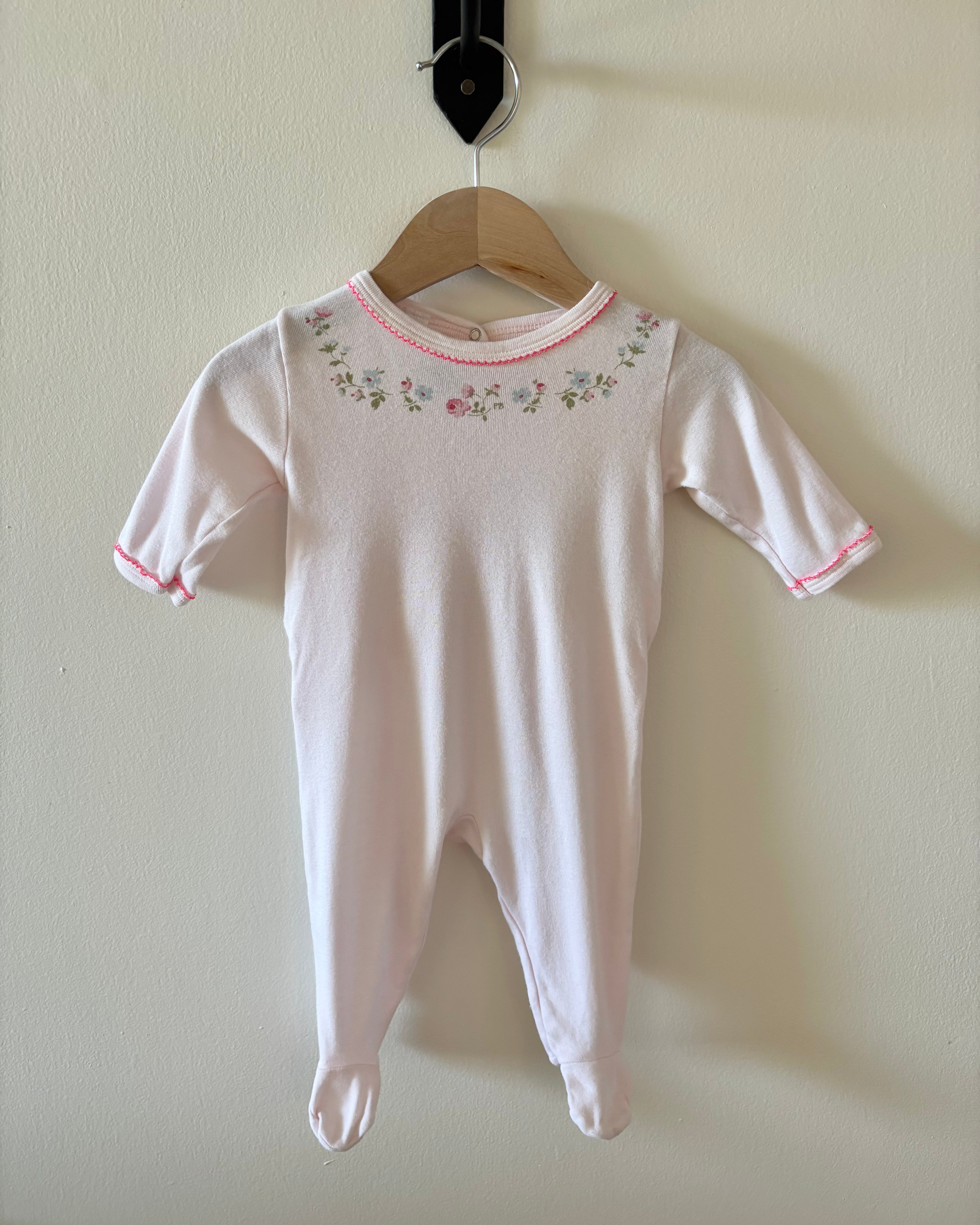 Petit Bateau - Pink Floral Cotton Onsie 0-3M