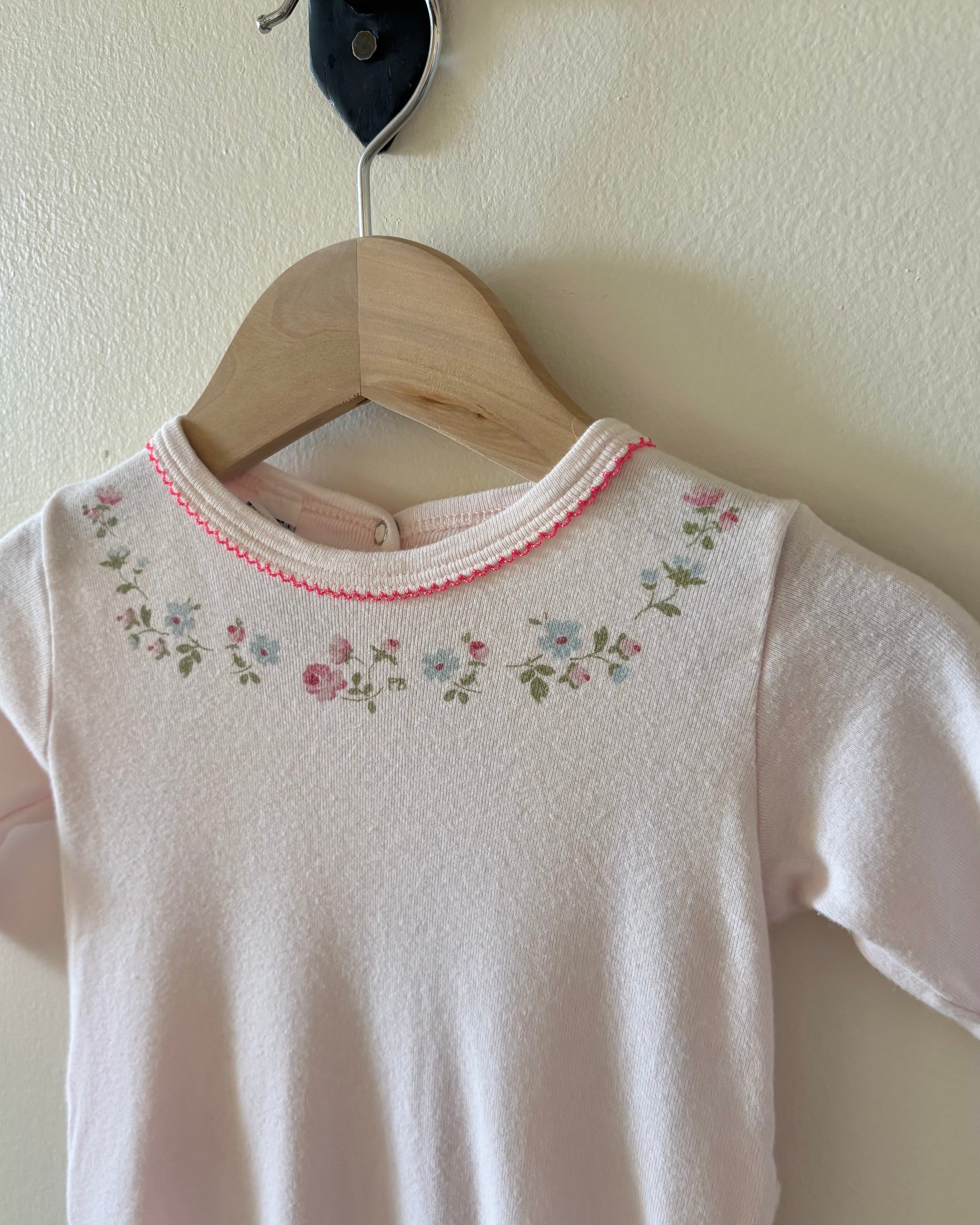 Petit Bateau - Pink Floral Cotton Onsie 0-3M