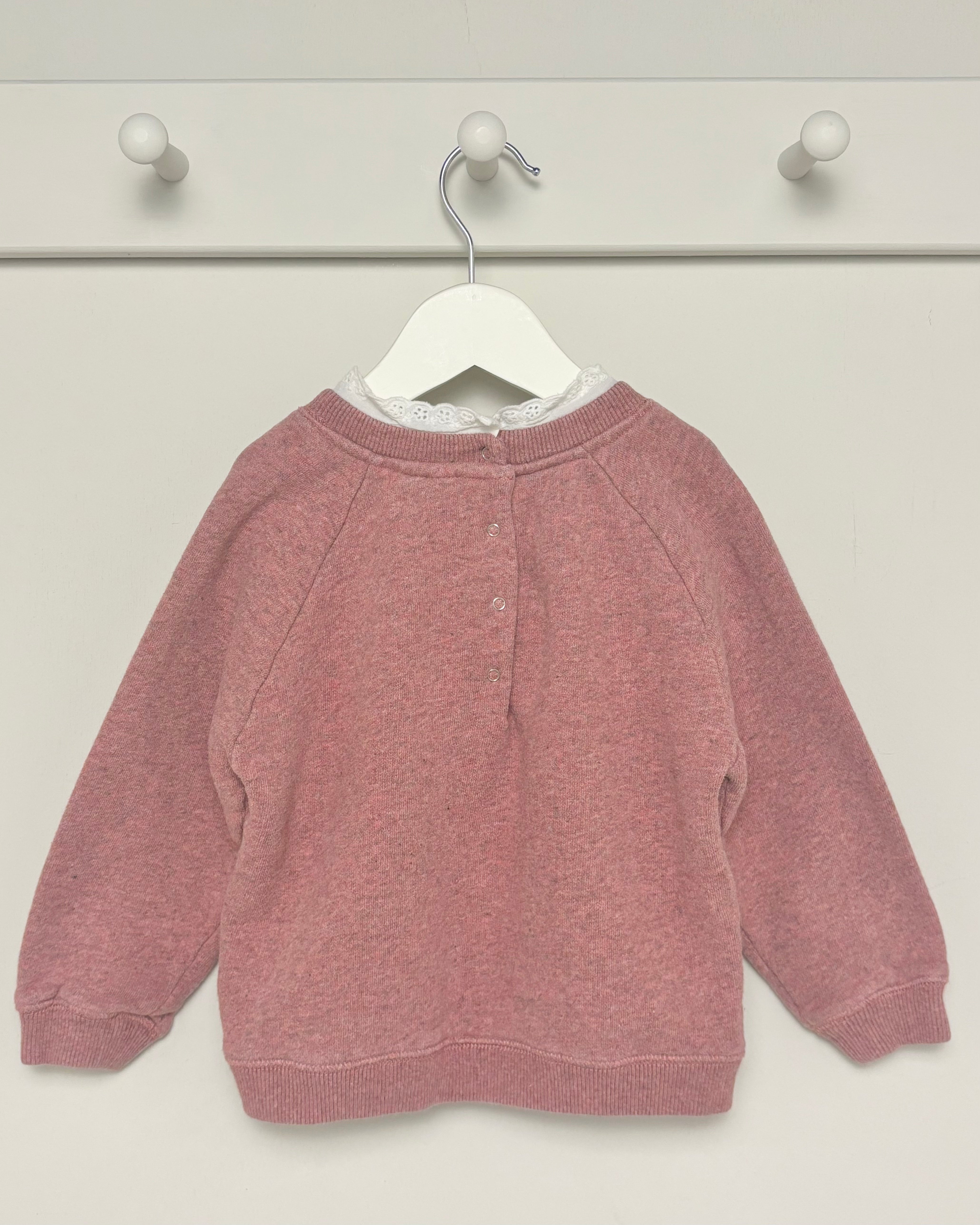 Bonton - Heather Pink Sweatshirt with Lace 2Y