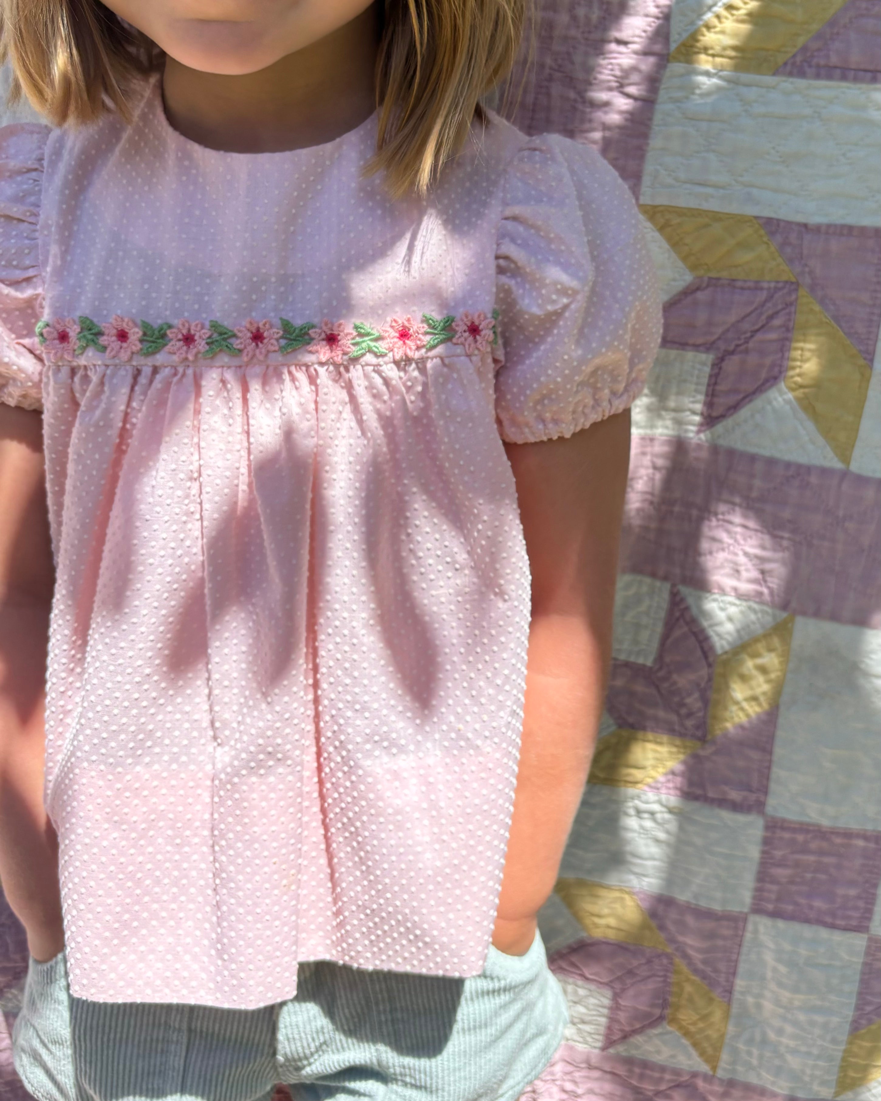 Vintage - Pink Swiss Dot Top 3-4Y