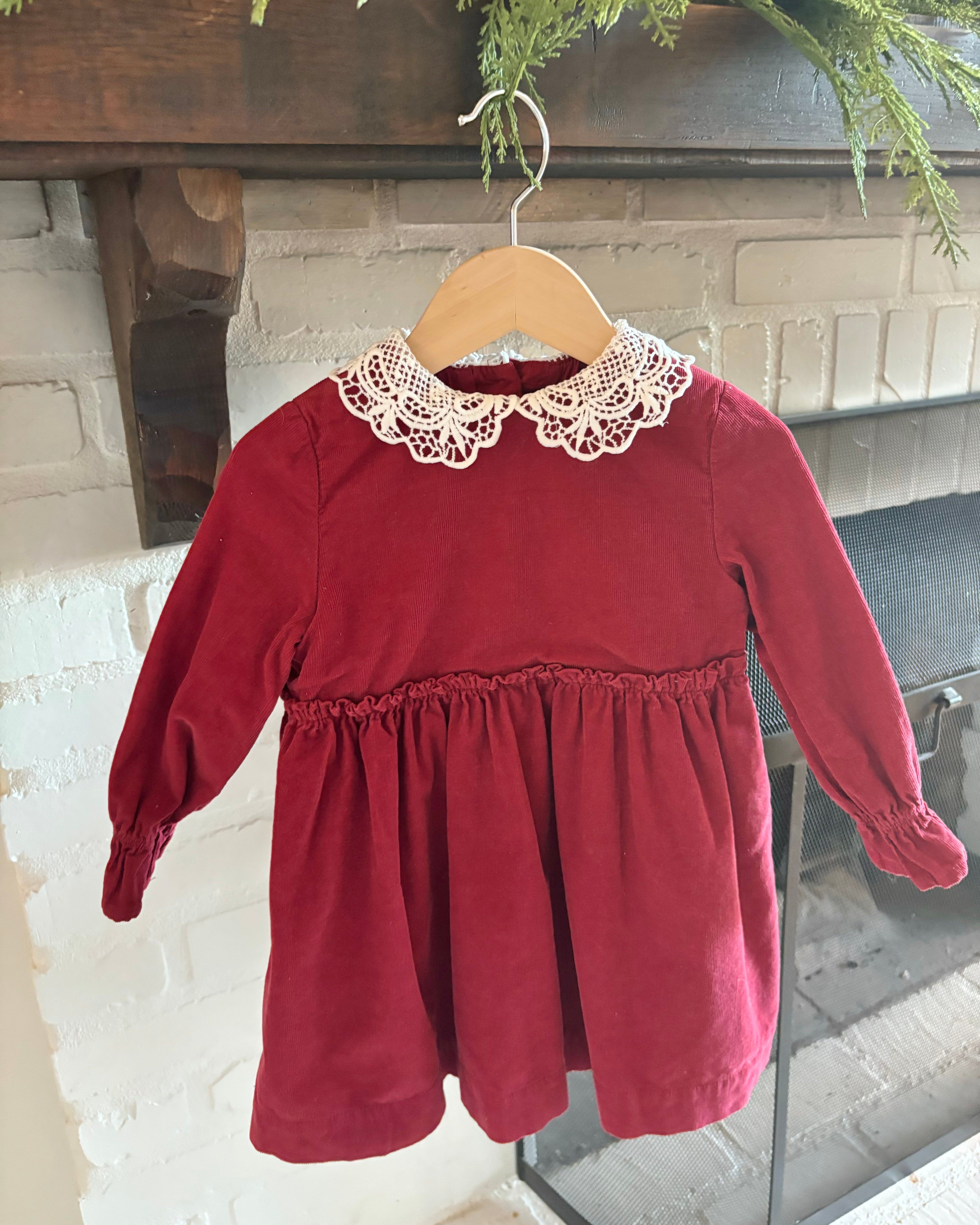 Maison Me - Red Corduroy Holiday Dress 3Y