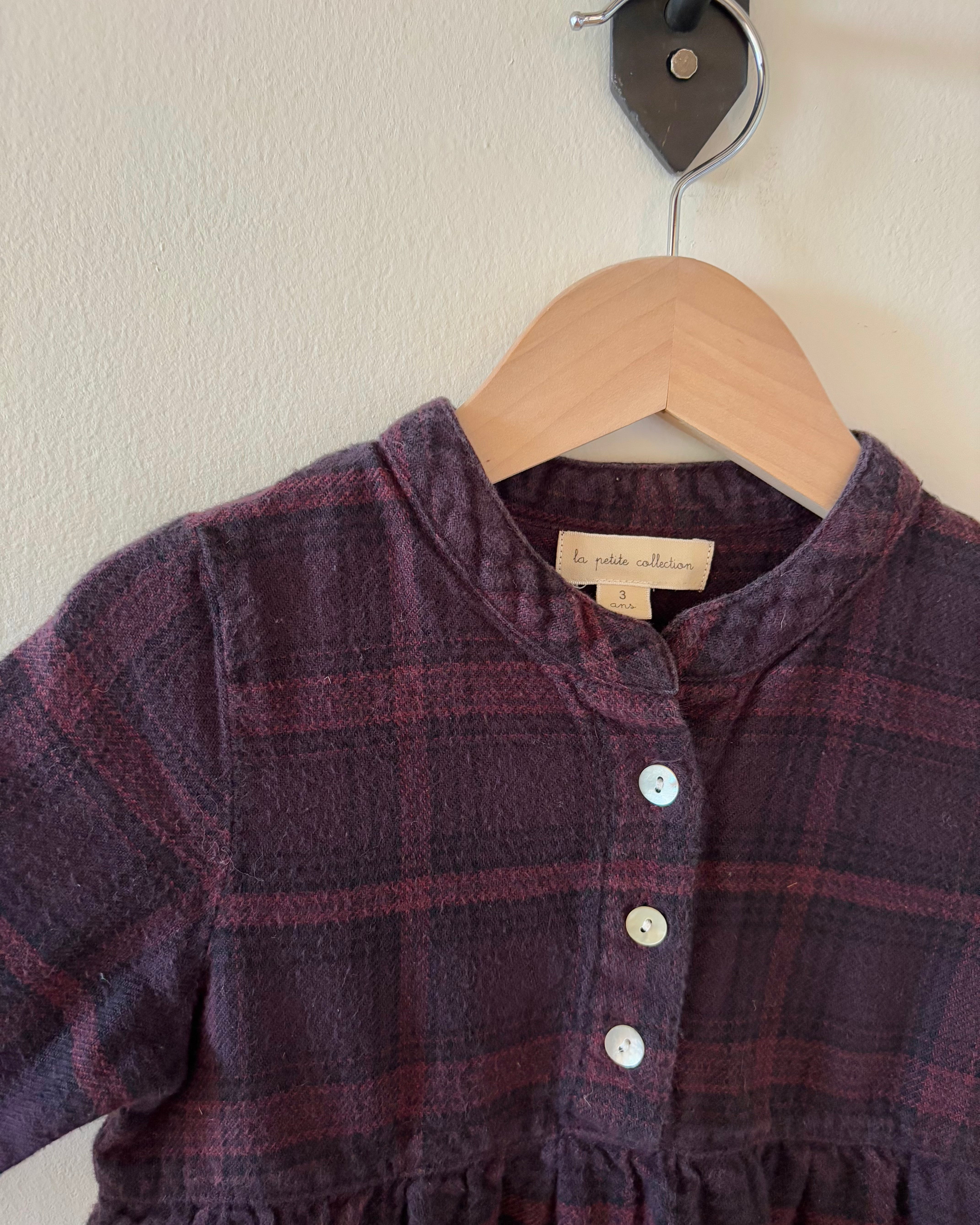 La Petite Collection - Plum Burgundy Flannel Dress 3Y