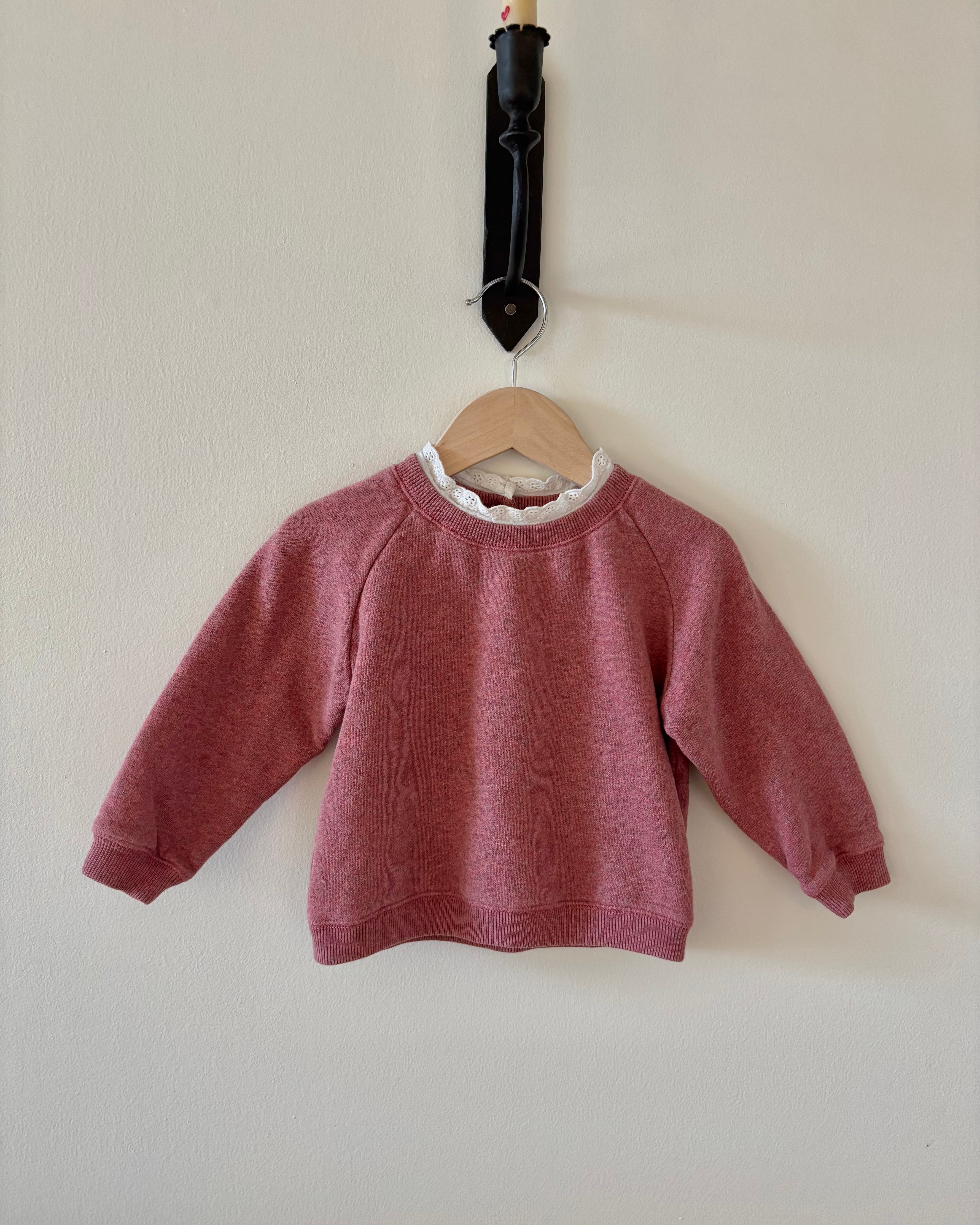 Bonton - Heather Pink Sweatshirt with Lace 2Y