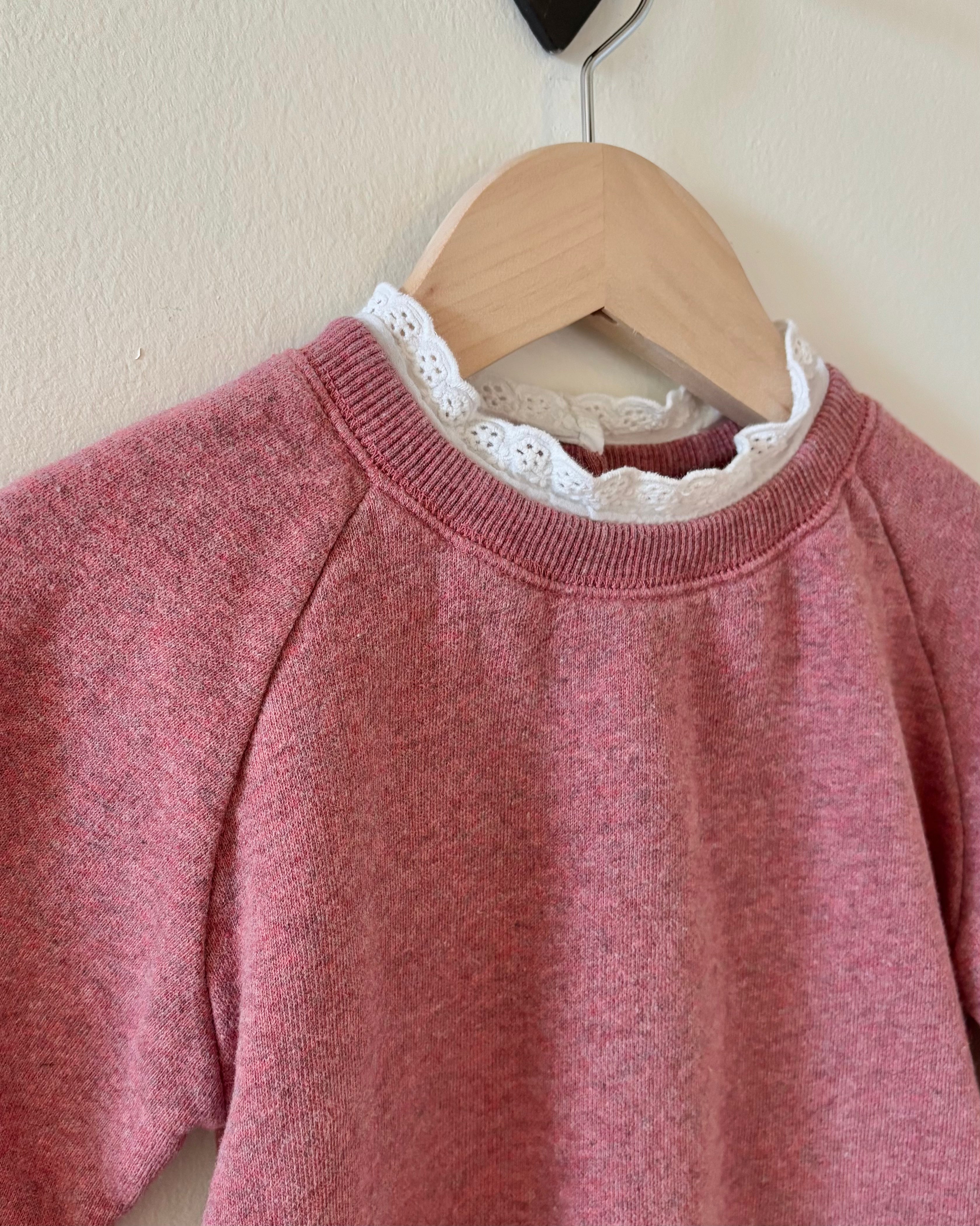 Bonton - Heather Pink Sweatshirt with Lace 2Y